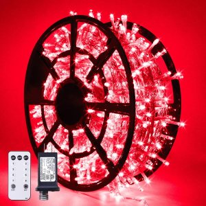 JMEXSUSS Guirnalda de luces LED de 168 pies, 600 luces LED para el día de San Valentín, luces rojas de Navidad con alambre transparente, 8 modos de JMEXSUSS Guirnalda de luces LED de 168 pies, 600 luces LED para el día de San Valentín, luces rojas de Navidad con alambre transparente, 8 modos de