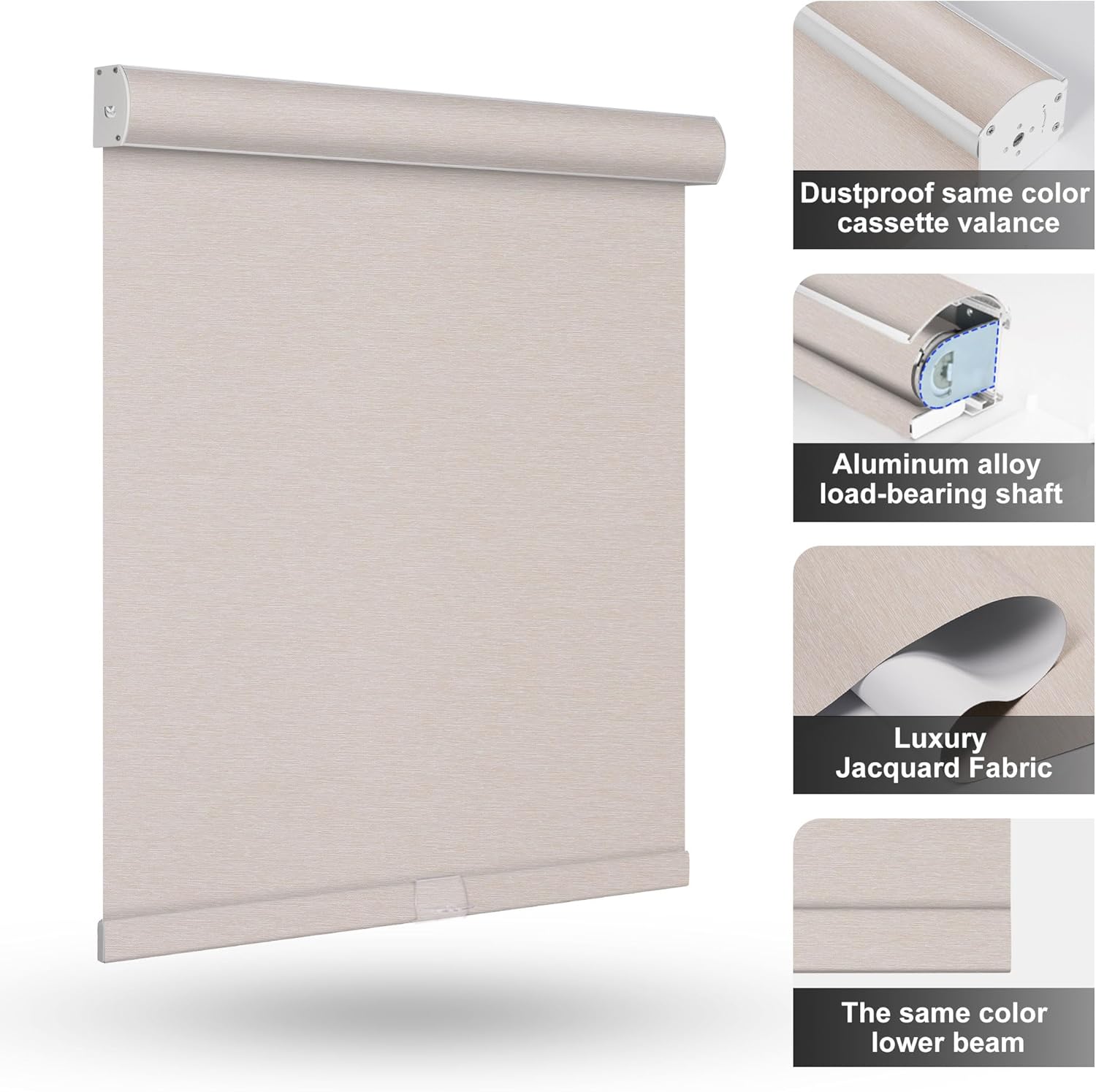 Persianas enrollables opacas sin cordones de jacquard a rayas con cenefa de cassette, aislamiento térmico, protección UV, persianas de ventana para