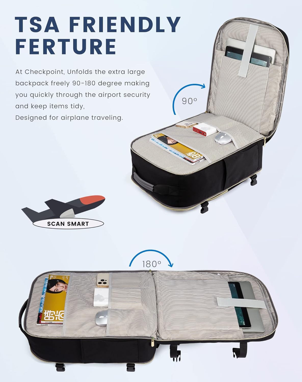LOVEVOOK Mochila de viaje para mujeres y hombres como artículo personal aprobado por vuelo, equipaje de 40 L, Negro –