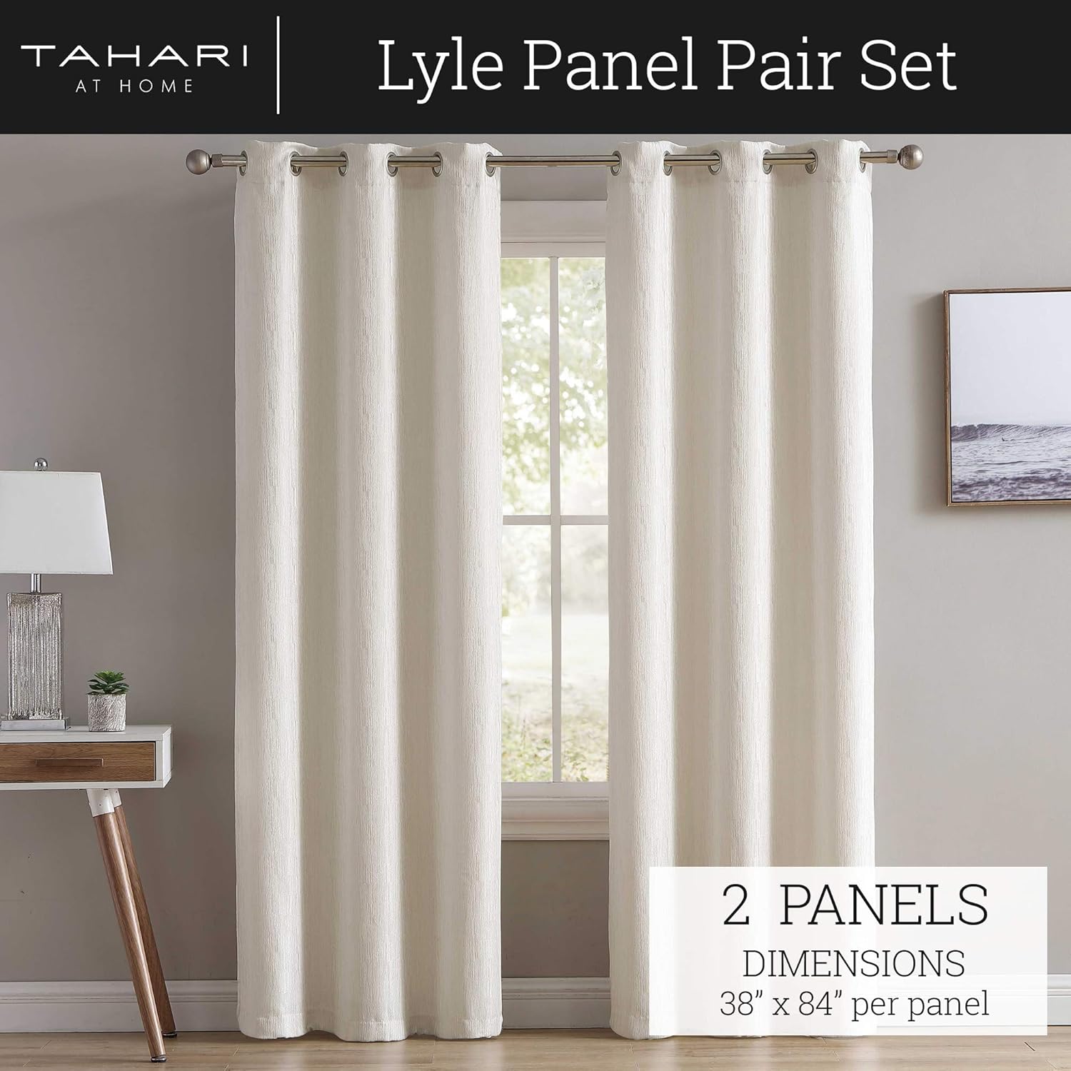 Tahari Home  Lyle Collection  Juego de pares de paneles modernos y elegantes, cortinas opacas para el hogar, tratamiento decorativo de ventana con