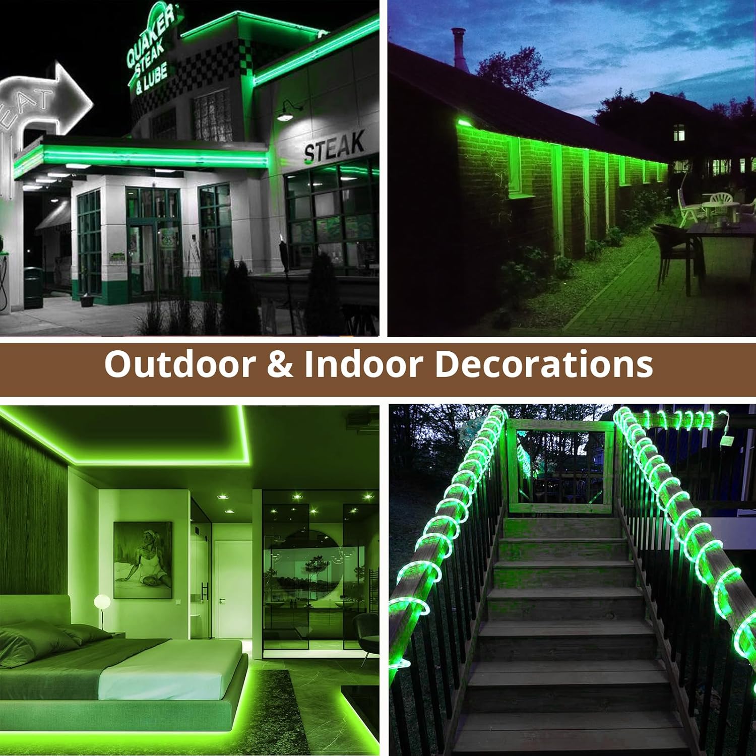 Tira de luces LED de 16.4 pies, color verde, plana, flexible, enchufable, conectable, impermeable, para decoración del hogar, Navidad, jardín,
