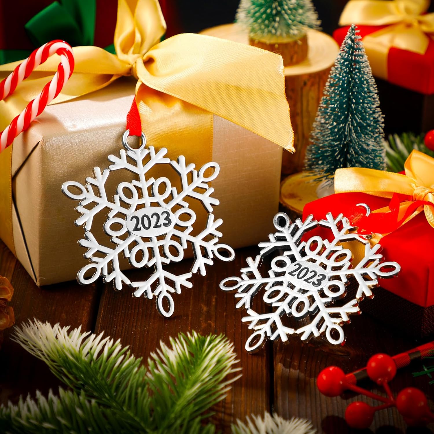 Adorno de Navidad de metal con copos de nieve para árbol de Navidad, copos de nieve, decoraciones colgantes de Navidad para árbol de Navidad,