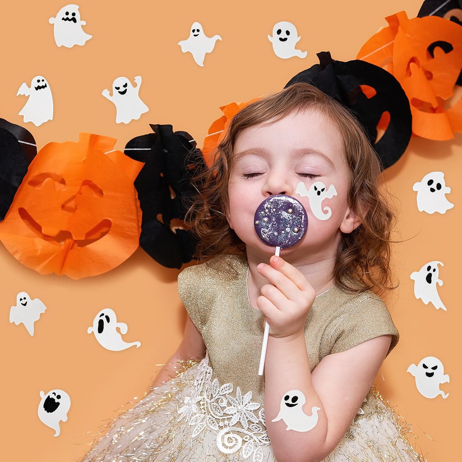 AnyDesign – 450 calcomanías de espuma de fantasma de Halloween, calcomanías autoadhesivas de fantasma, calcomanías blancas y negras para Halloween,