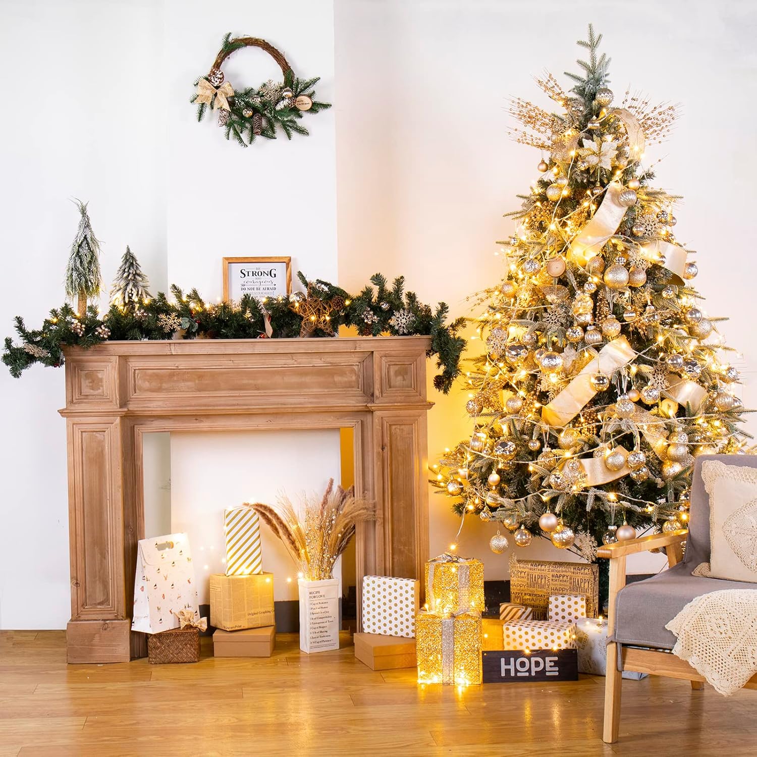 Adornos de bola de Navidad inastillables, decoraciones de Navidad extragrandes para árbol de Navidad (6 pulgadas, 2 unidades, champán)
