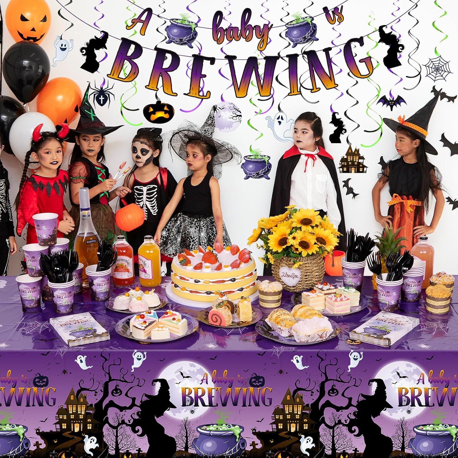Decoraciones de fiesta de baby shower de Halloween, platos y servilletas de baby shower, mantel desechable, platos de papel, servilletas, vasos,