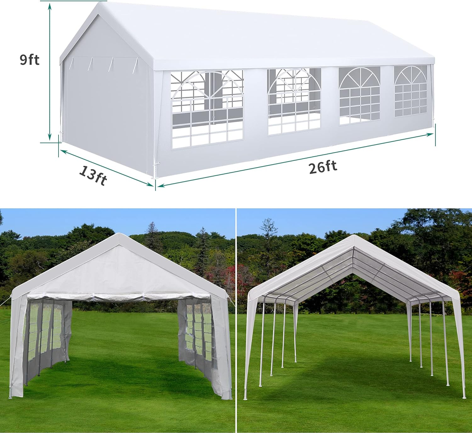 YITAHOME Gazebo resistente de 13 x 26 pies, para exteriores, fiesta, boda, tienda de campaña con ventanas laterales extraíbles (13 x 26 pulgadas,