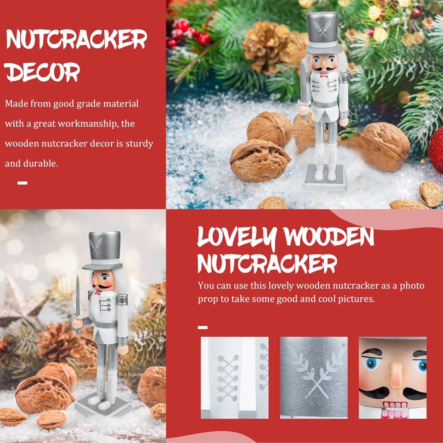 CLISPEED Decoración de cascanueces de Navidad, decoración de cascanueces de madera, adorno de soldado, adorno de escritorio para fiesta de Navidad,