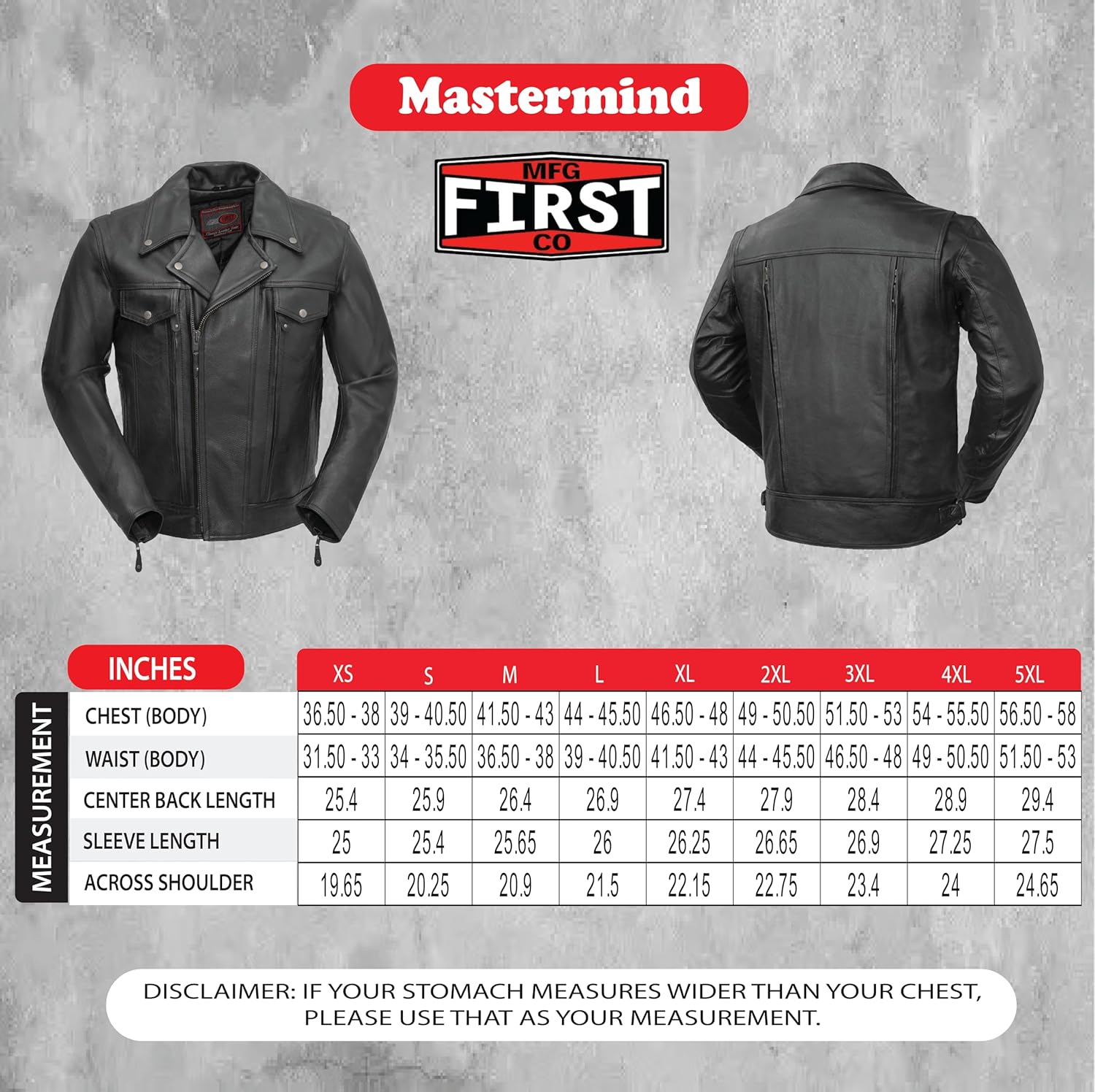 First Mfg Co – Mastermind – Chaqueta de cuero negro para hombre