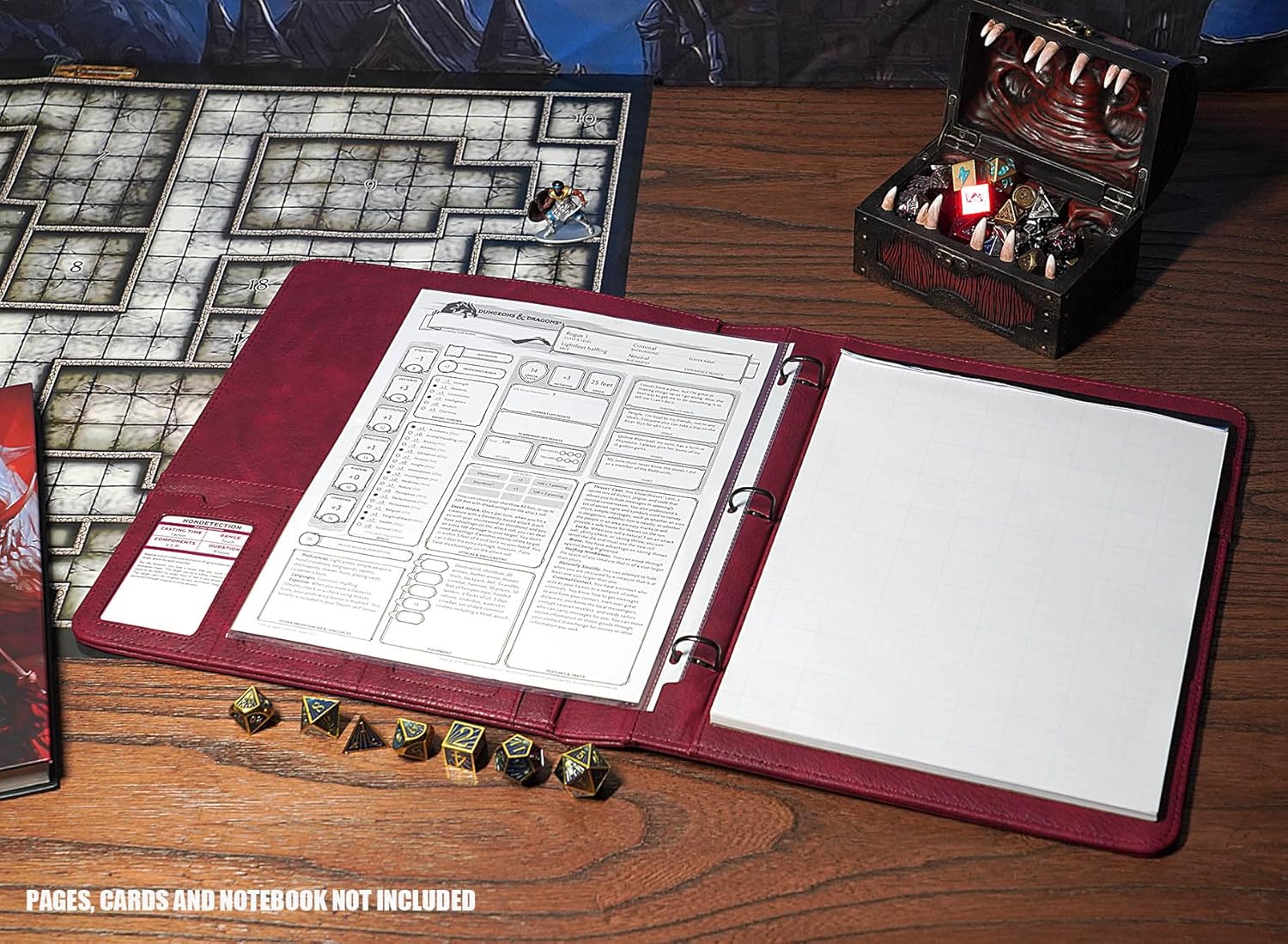 Forged Dice Co. Game-Folio – Carpeta de piel sintética, carpeta de juegos para hojas de personajes DND con organizador de tarjetas hechizas DND y