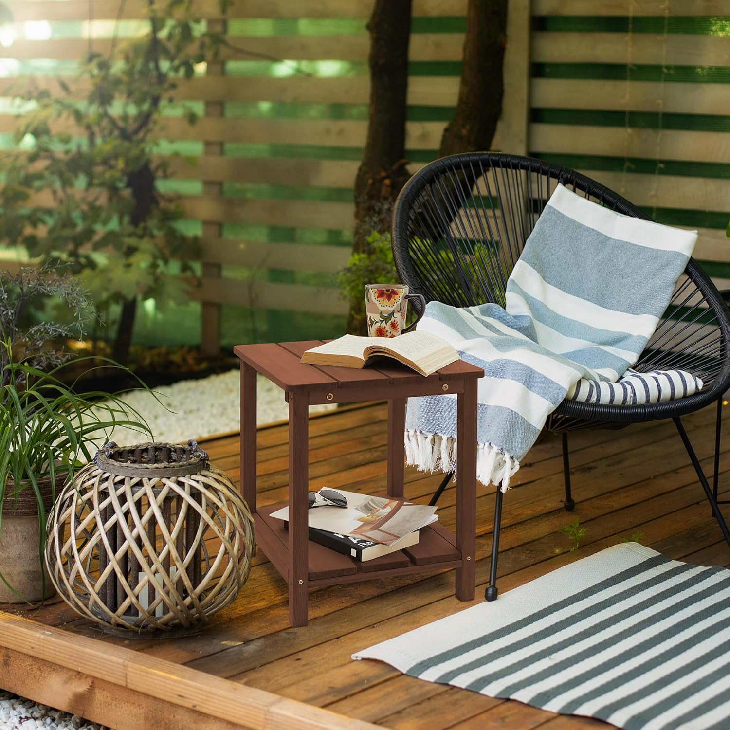 Casafield Adirondack Mesa auxiliar, mesa auxiliar de madera de cedro para exteriores con estante para patio, terraza, césped y jardín, color espresso