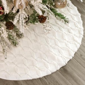 Faldón de árbol de Navidad de piel sintética 36 pulgadas, falda de árbol de Navidad de piel sintética de felpa blanca con patrón texturizado de Faldón de árbol de Navidad de piel sintética 36 pulgadas, falda de árbol de Navidad de piel sintética de felpa blanca con patrón texturizado de