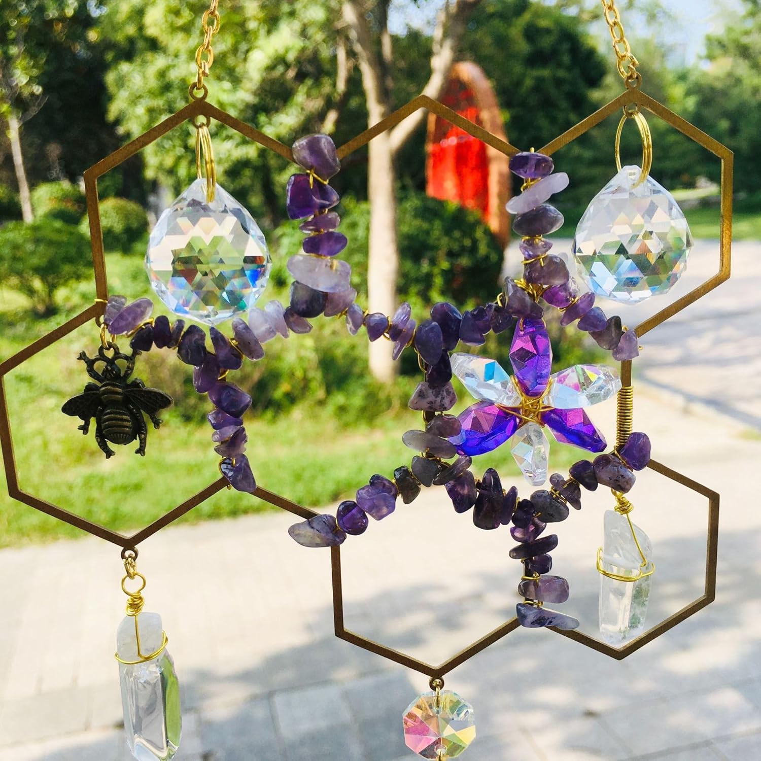 Atrapasoles de cristales para colgar en la ventana, diseño de panal de abejorros, hecho a mano, para el hogar, interior, exterior, jardín, adorno de