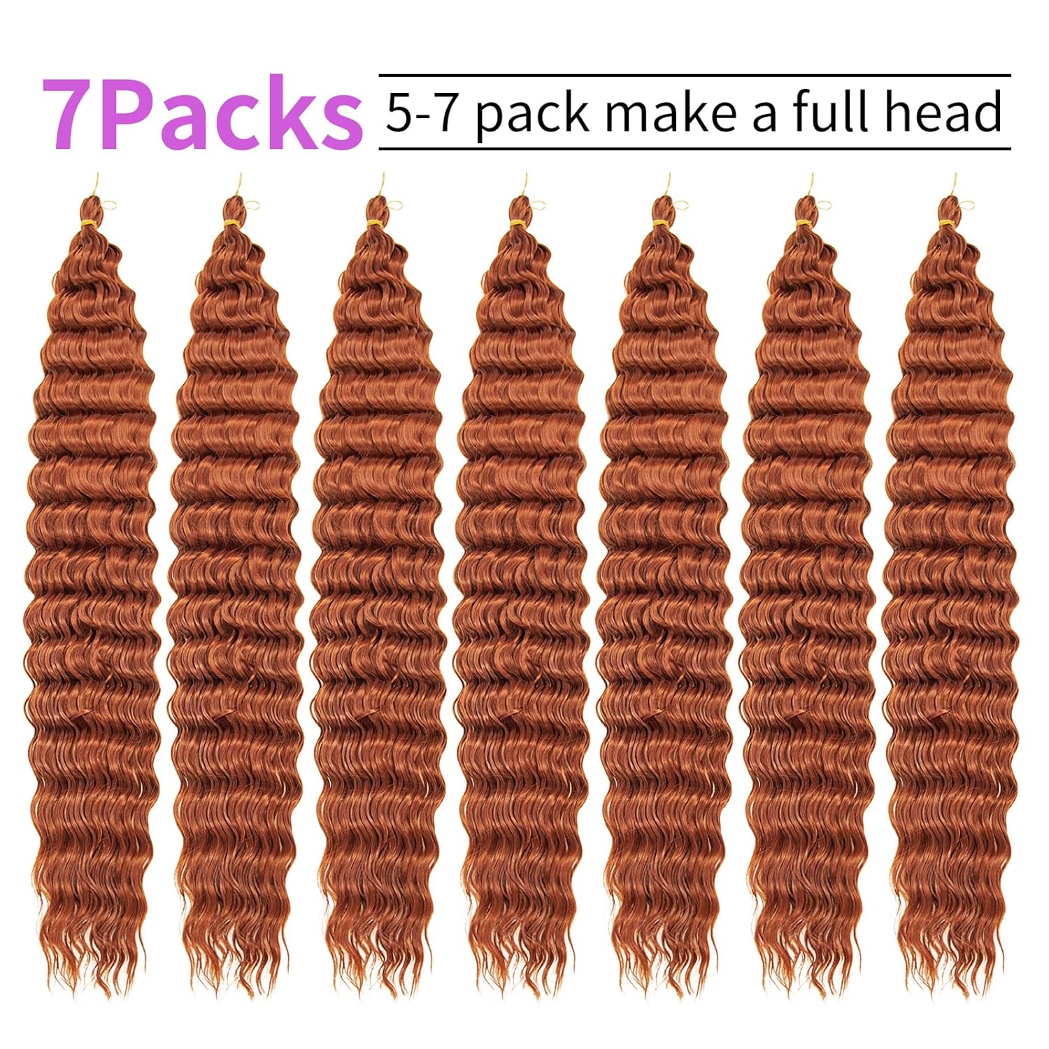 QRHSUKA Cabello ondulado de ganchillo Ocean Wave de 30 pulgadas, 7 paquetes de cabello rizado rizado jengibre para mujeres negras, trenzado de