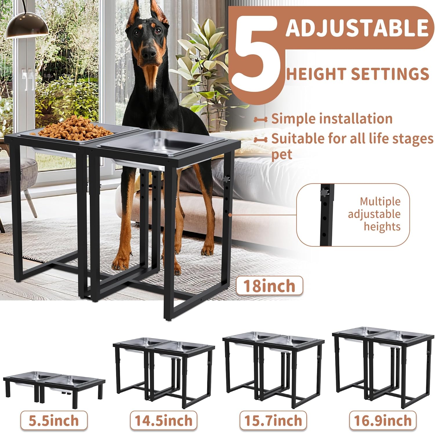 Cuenco elevado para perros, altura ajustable, soporte de metal resistente, diseño espacioso y profundo, adecuado para perros grandes