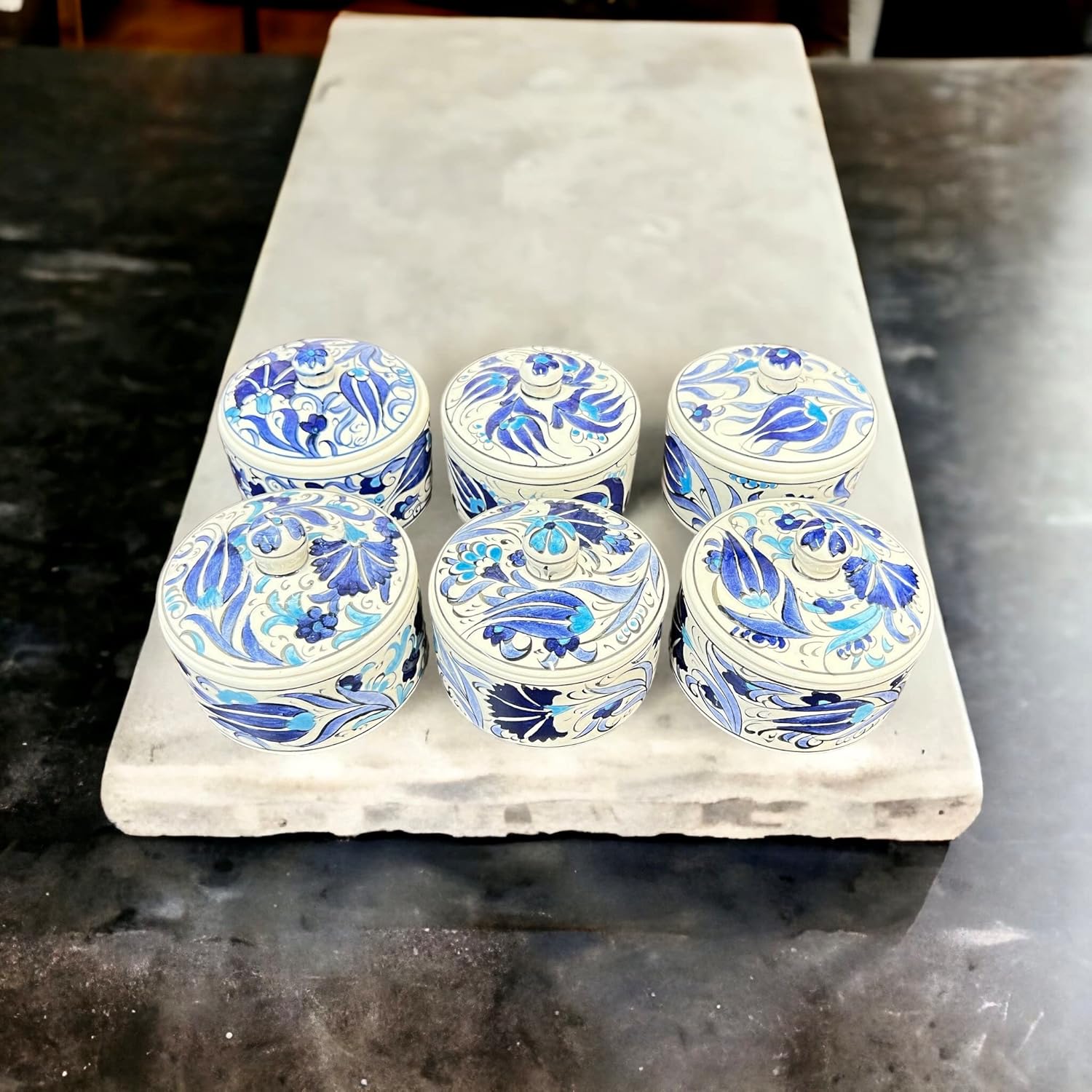 Azucarero turco con tapa, tulipán azul, tarro de azúcar, recipiente de cerámica para azúcar, pintado a mano, 5 onzas, tarro decorativo