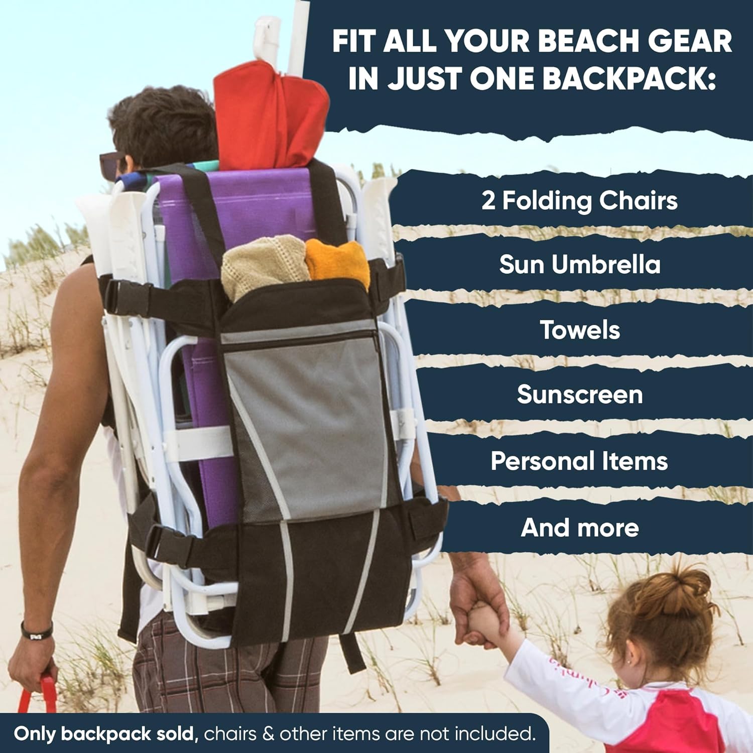 Bolsa de transporte plegable para silla  Mochila grande para silla de playa para 2 sillas de playa, sombrilla, toallas y más accesorios de playa