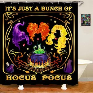 Hocus Pocus, cortina de ducha de Halloween, juego de cortina de ducha impermeable de 72 x 72 pulgadas con 12 ganchos para decoración de baño Hocus Pocus, cortina de ducha de Halloween, juego de cortina de ducha impermeable de 72 x 72 pulgadas con 12 ganchos para decoración de baño