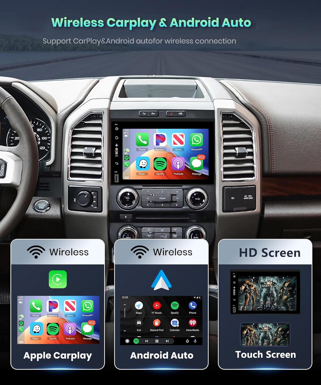 Estéreo de coche Android 2G+32G con Apple Carplay para Ford F150 F250 F350 Fusion Edge Explorer Taurus Freestar, Rimoody 7 pulgadas pantalla táctil