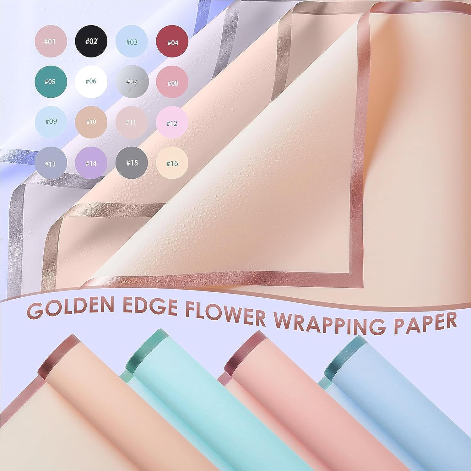 ARIFLOR 20 hojas de papel de ramo de flores impermeables con borde dorado, 20408, papel de regalo de Navidad, embalaje de regalo, manualidades de