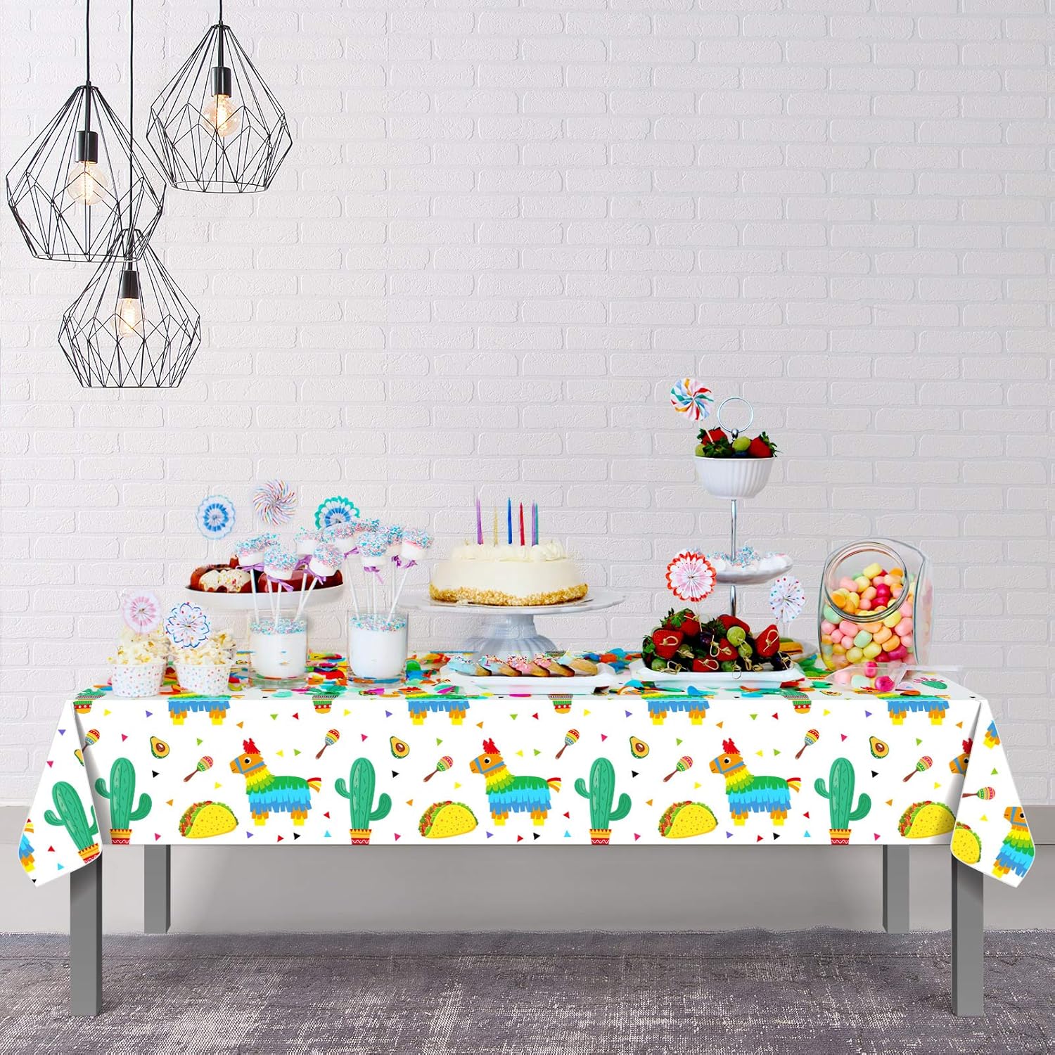 3 manteles de decoración de mesa del Cinco de Mayo, suministros para fiesta de cumpleaños mexicana, accesorios de regalo, cactus y tacos de plástico