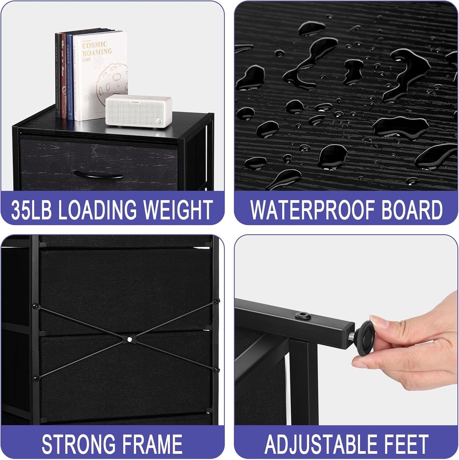 LIANTRAL Cómoda con 4 cajones, cómoda de tela para dormitorio, cómoda pequeña, marco de acero resistente y parte superior de madera, cajones de