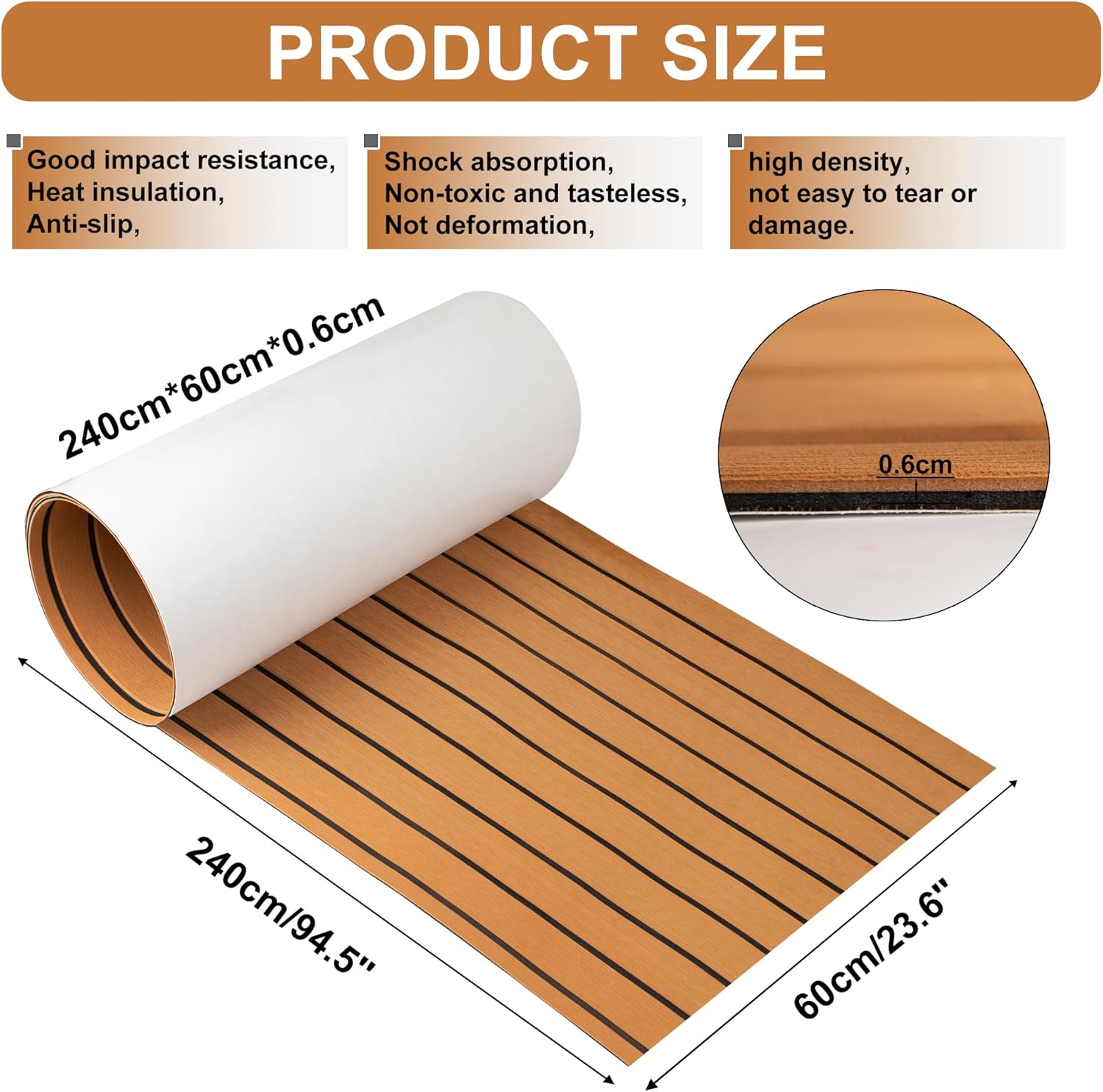 BETOVV 3M – Suelo de espuma EVA autoadhesiva para lanchas de 96 x 26, 36 y 48 pulgadas, tapete antideslizante para lanchas de motor, suelo