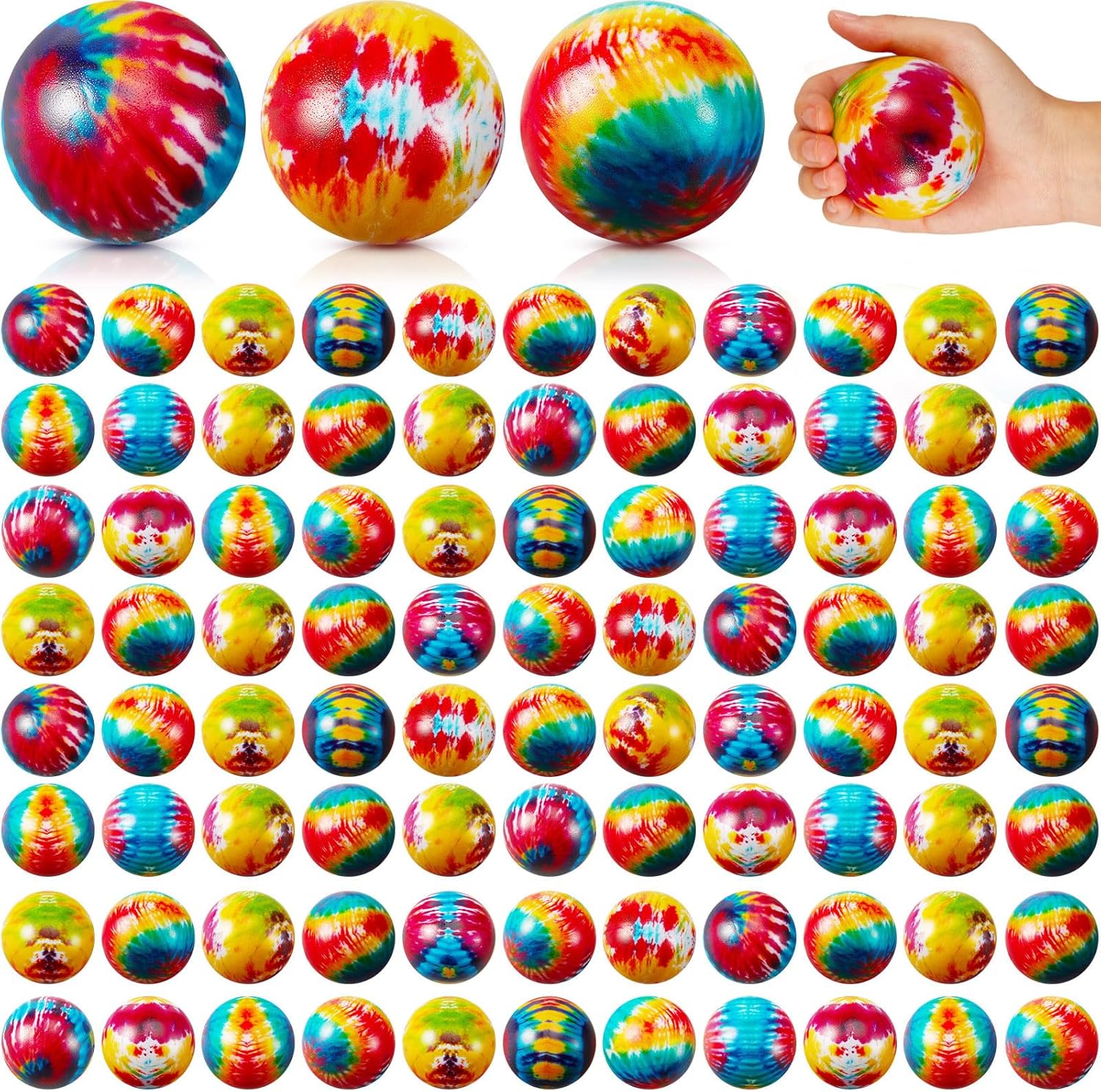 60 unidades de bolas de estrés para fiestas, teñido anudado, bolas coloridas de espuma para aliviar el estrés a granel para ejercicio con los dedos,