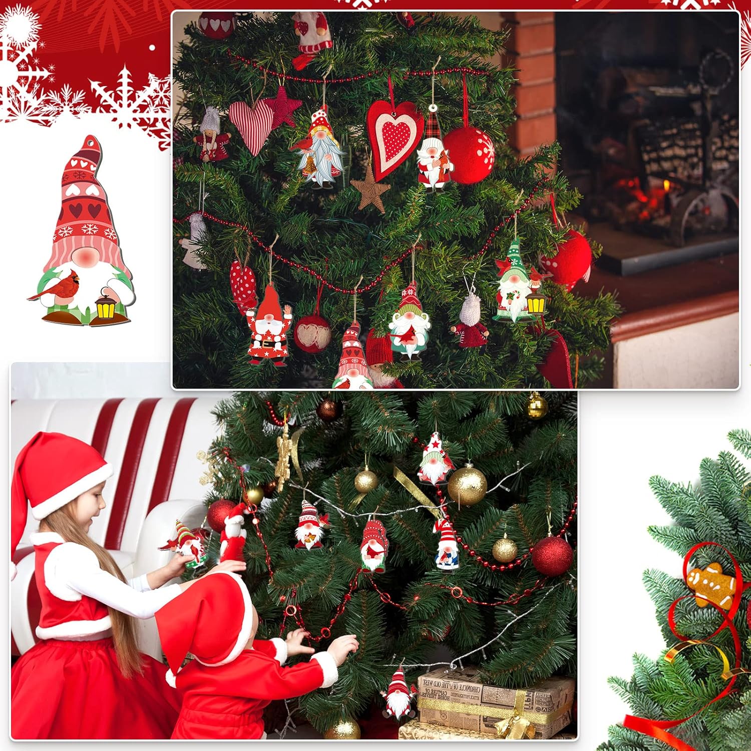 12 adornos colgantes de gnomo de madera para árbol de Navidad, decoraciones de madera de elfo de Navidad, adornos colgantes de madera de elfo,
