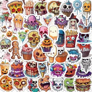 Paquete de 50 calcomanías de comida de Halloween, calcomanías de calavera de calabaza para adolescentes, niños y adultos, impermeables, regalos Paquete de 50 calcomanías de comida de Halloween, calcomanías de calavera de calabaza para adolescentes, niños y adultos, impermeables, regalos