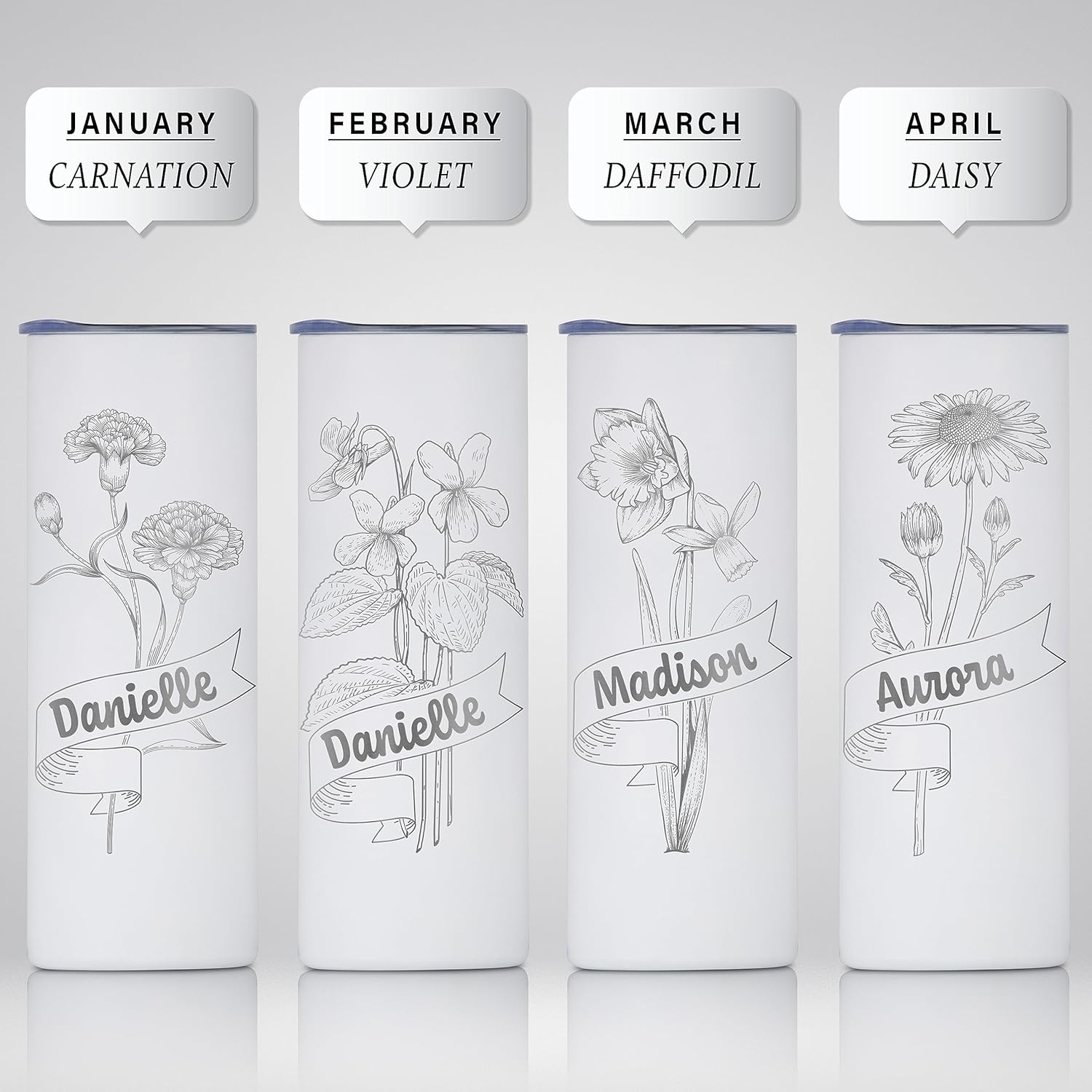 Vaso personalizado con flor de nacimiento grabada y nombre, vaso de café aislado al vacío de acero inoxidable de 20 onzas con tapa deslizante, taza