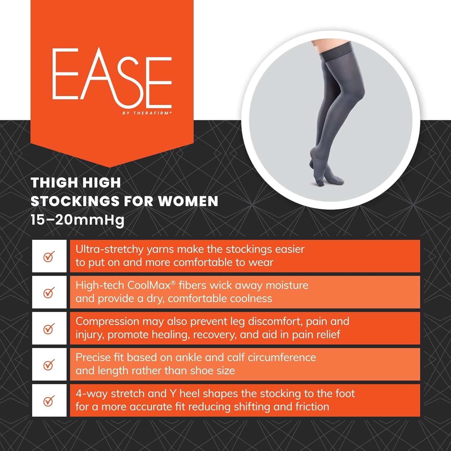 Ease Opaque – Medias altas hasta el muslo con soporte para mujer, 15-20 mmHg, nailon de compresión suave (bronce, mediano largo)