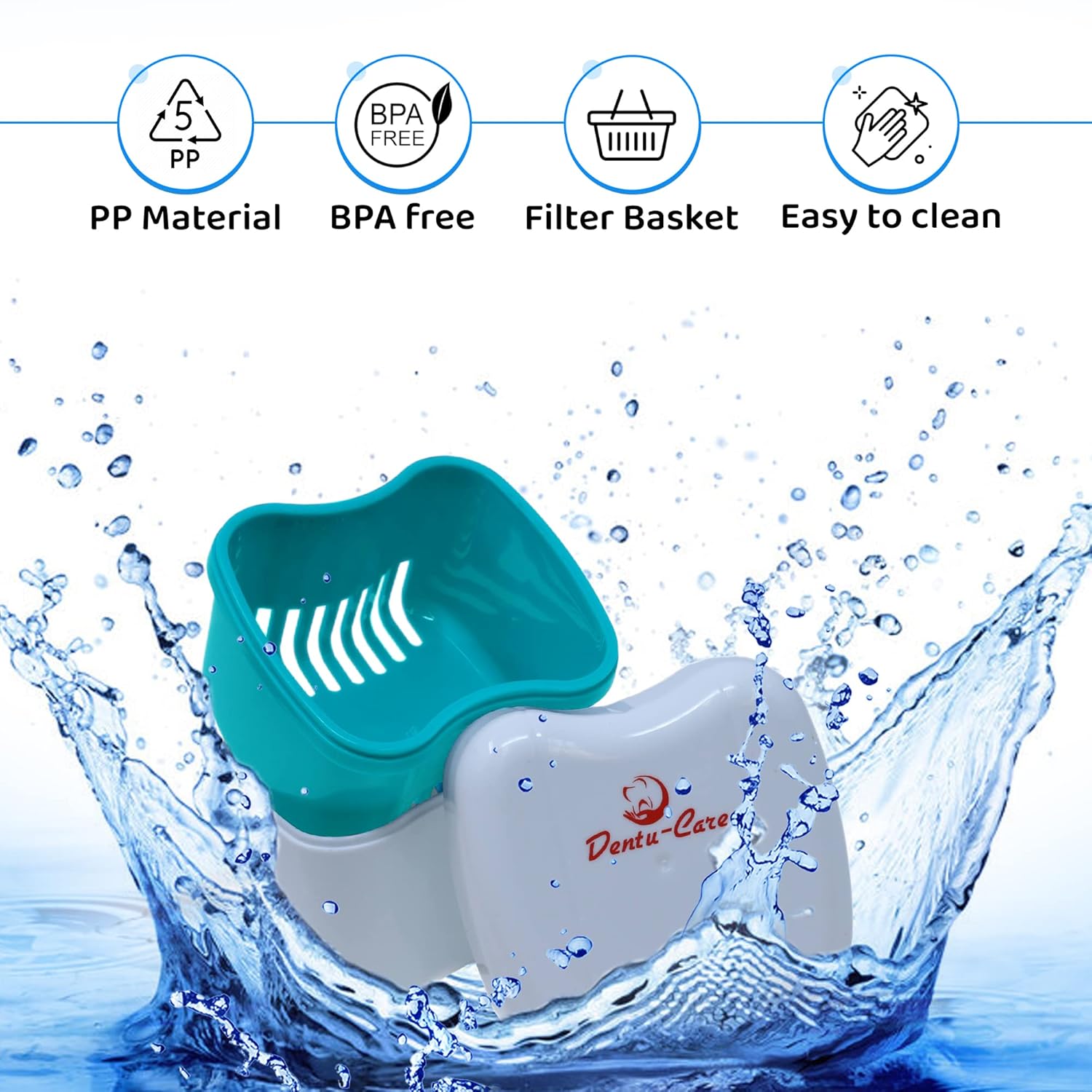 Sparkle Dent Denture Cleaner Whitener incluido con caja de dentadura dental con cesta y tapa para un fácil almacenamiento del retenedor Invisalign