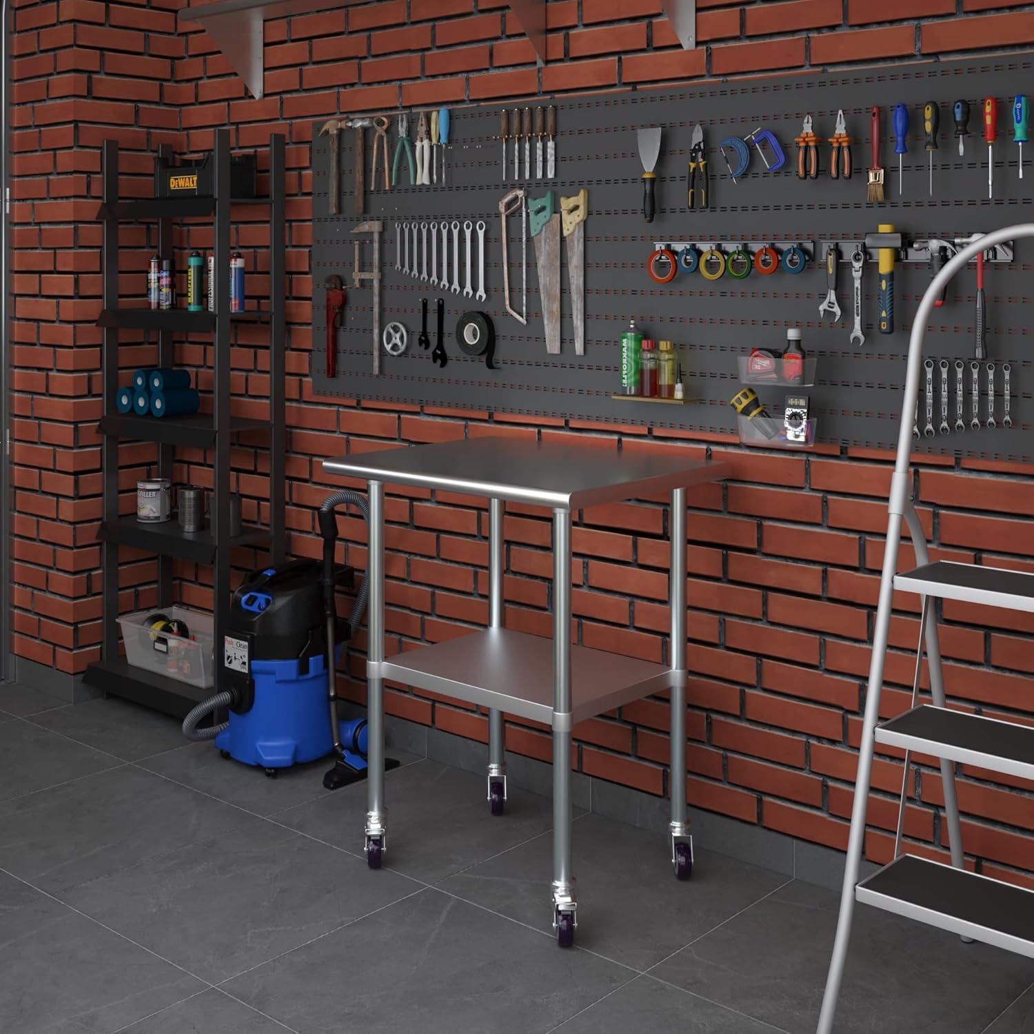 AmGood Mesa de trabajo de acero inoxidable de 24 x 30 pulgadas con ruedas, mesa de metal resistente sobre ruedas, carrito de isla de cocina