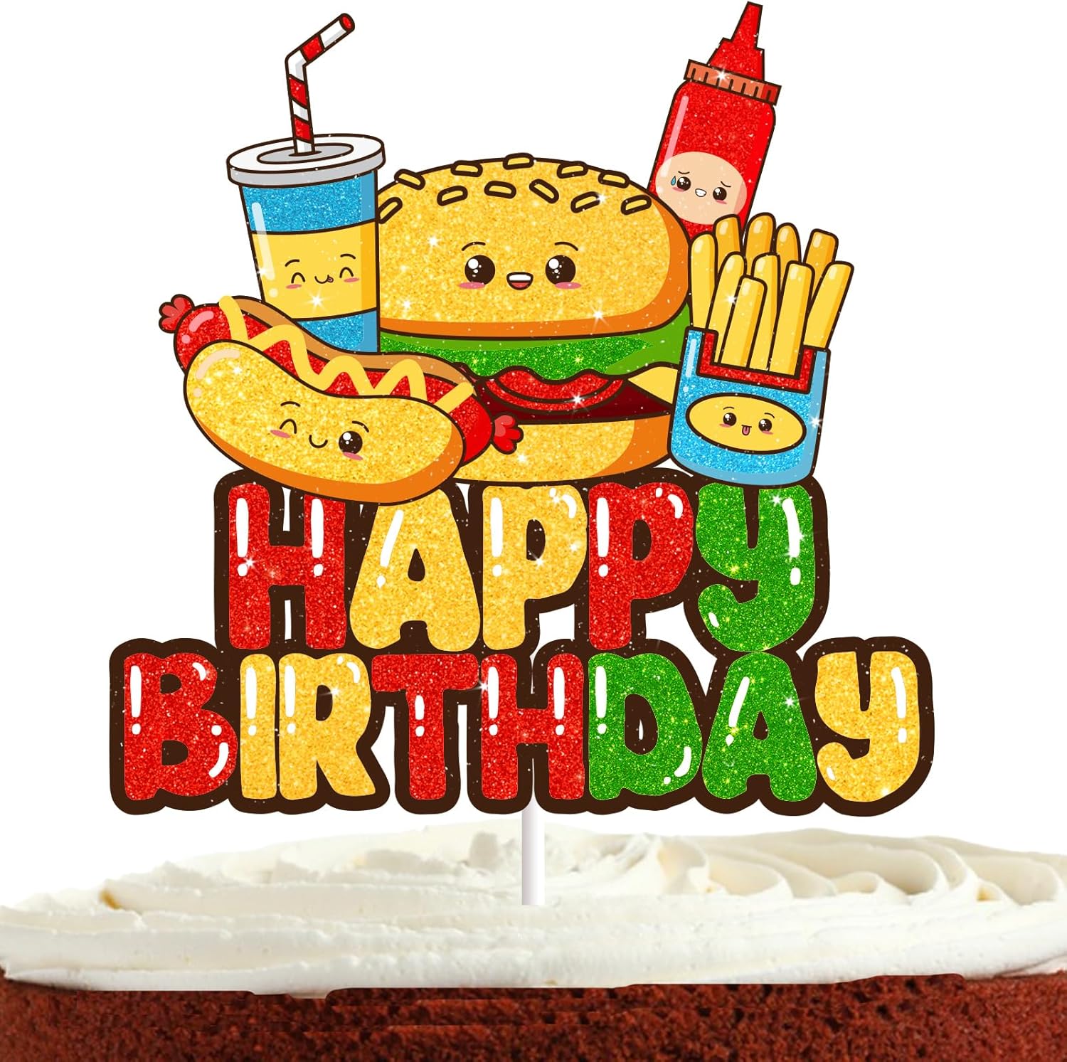 Decoración para tartas de comida rápida para niños y niñas, papas fritas, perritos calientes, hamburguesas, parrilladas, suministros de decoración