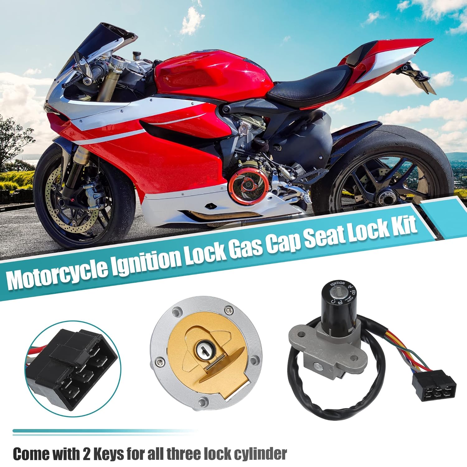 X AUTOHAUX 1 juego de interruptor de encendido de motocicleta cilindro combustible tanque de gas tapa de bloqueo bloqueo de asiento con 2 llaves
