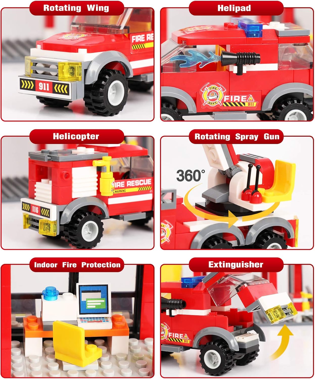 Kit de construcción de estación de bomberos de ciudad, bloques de construcción urbana con camión de bomberos, juego de juguetes de rescate de