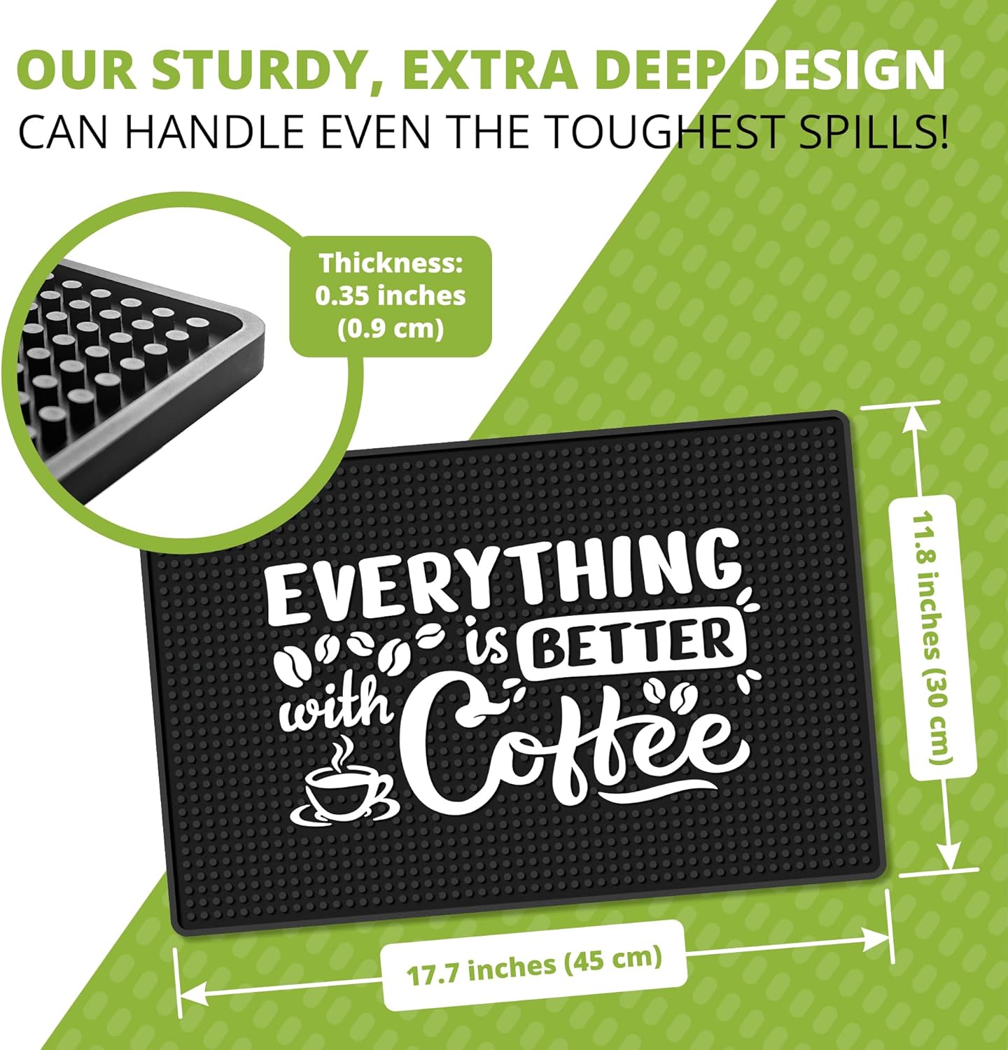 Tapete para barra de café (18 x 12 pulgadas), silicona absorbente y antideslizante, perfecto para cafeteras, máquinas de café expreso y encimeras,