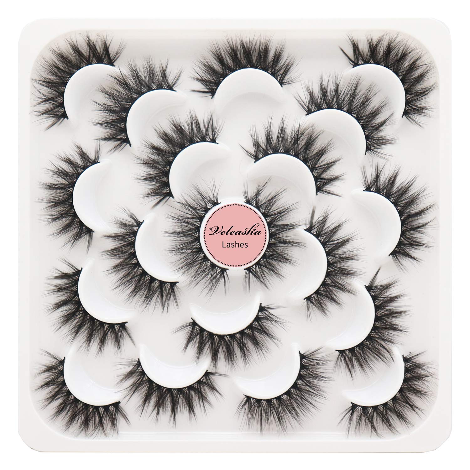 Veleasha Pestañas postizas naturales, esponjosas, suaves, finas, 3D, de visón sintético, paquete de 10 pares (V06)