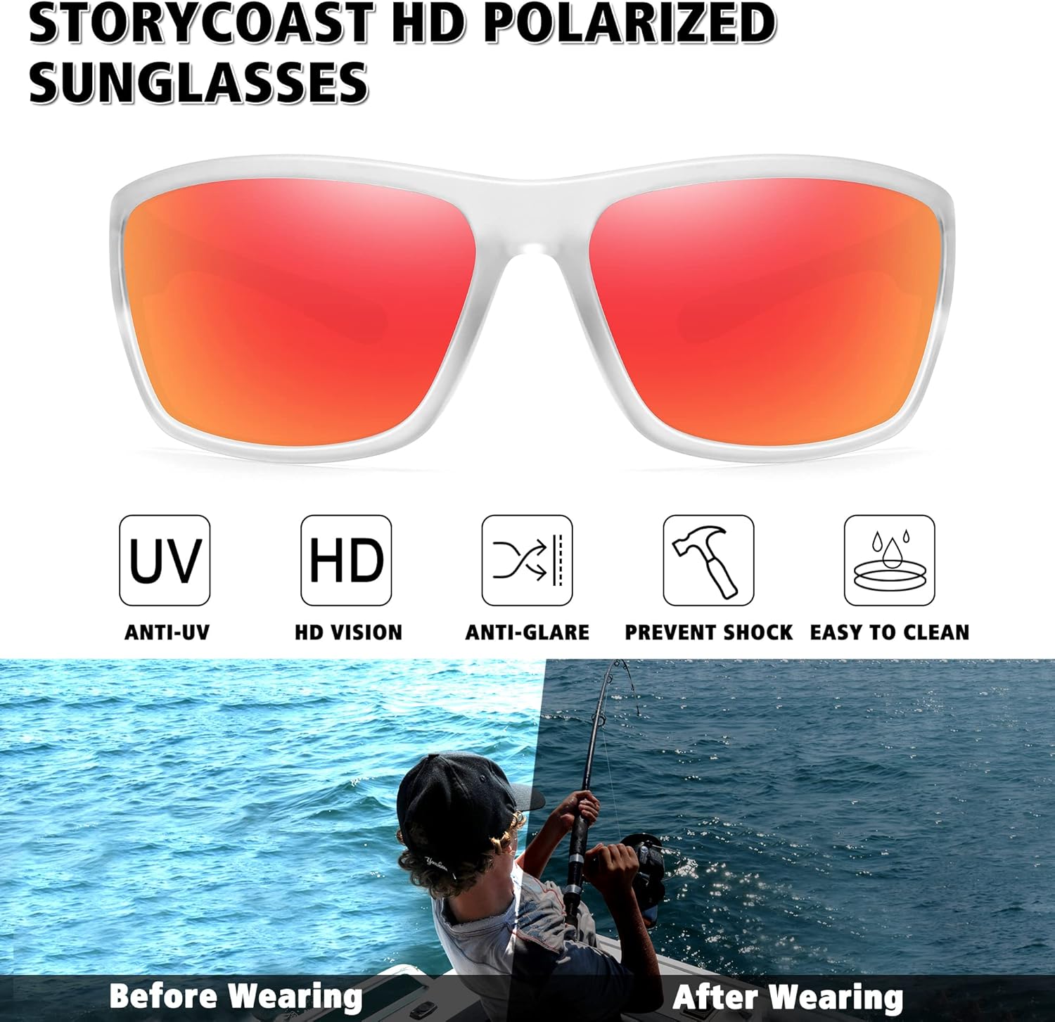 STORYCOAST Gafas de sol deportivas polarizadas para hombres y mujeres, marco irrompible, ciclismo, pesca, conducción