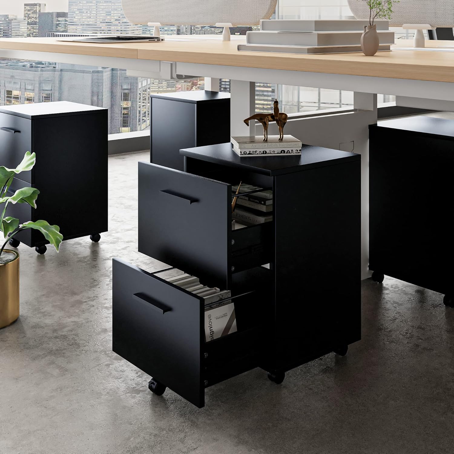 VICLLAX Archivador móvil de 2 cajones, archivador vertical para archivos legalescartaA4, montaje necesario, negro