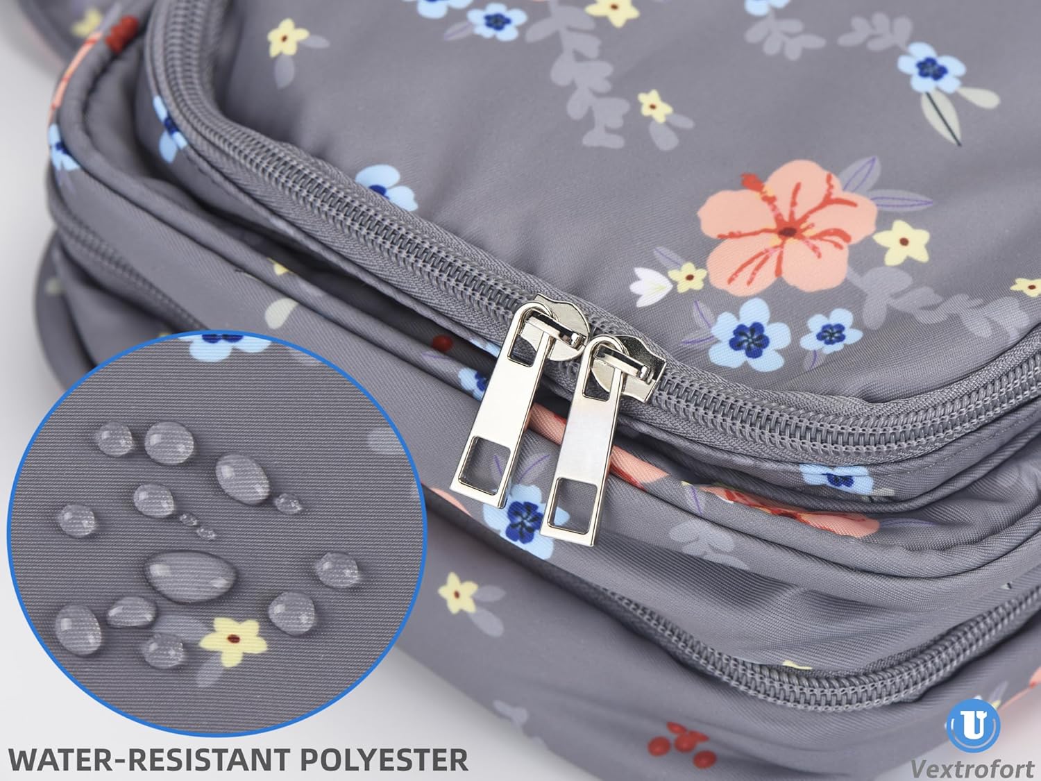 Neceser para mujer, bolsa de maquillaje de viaje colgante grande, resistente al agua para artículos de tocador, cosméticos, cepillos, Flor gris-V2,