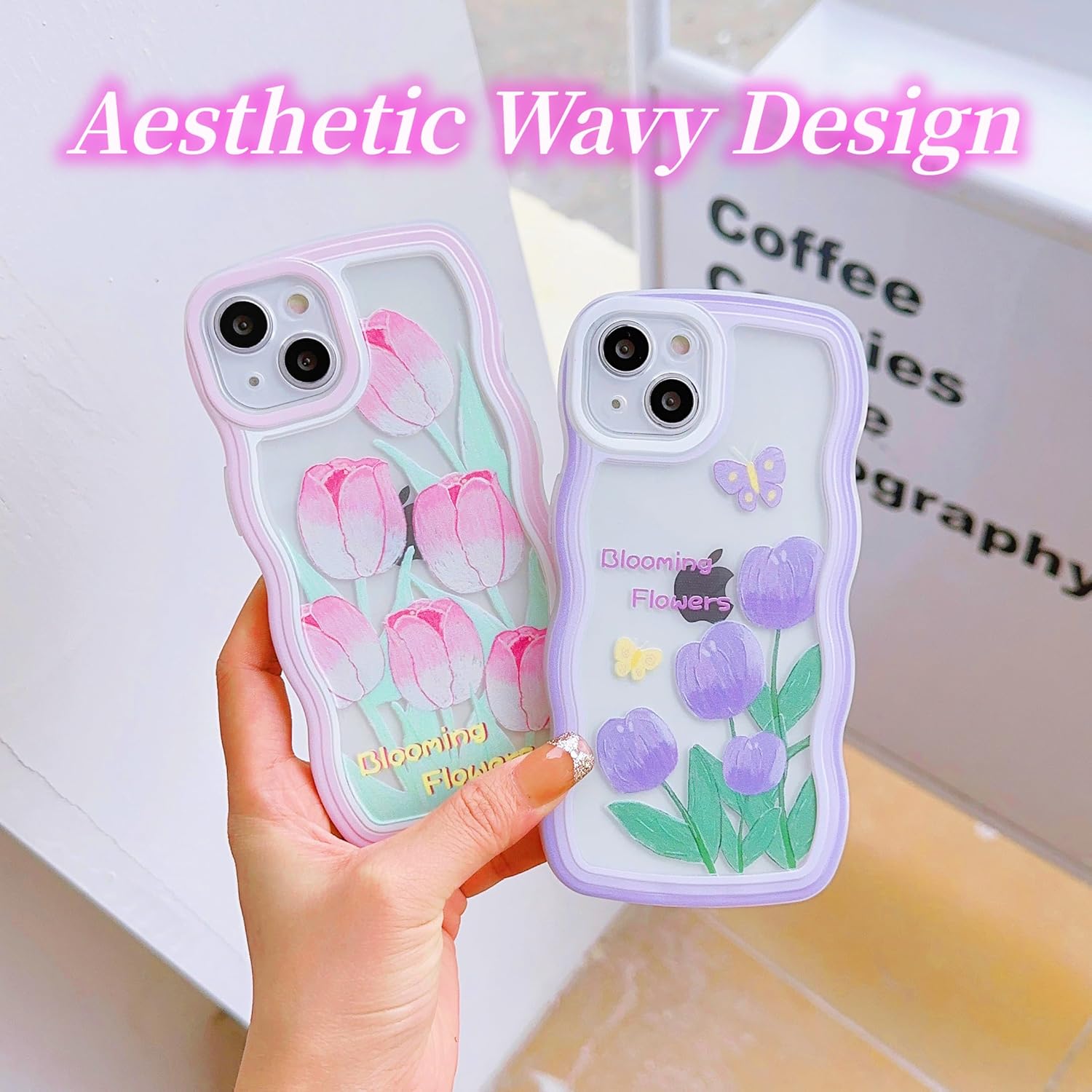 UICEAM Funda compatible con iPhone XXS10, transparente, con diseño floral de mariposa, para mujeres y niñas, diseño estético de flores onduladas,