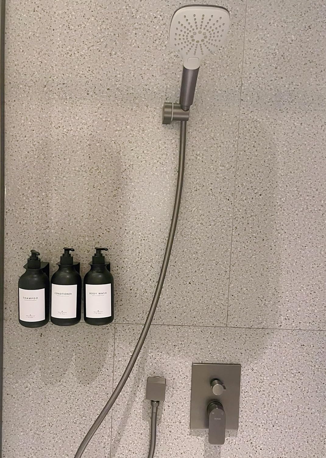 Dispensador de champú y acondicionador, dispensador de champú recargable y vacío para pared de ducha, 3 cámaras, dispensador de jabón sin taladro,