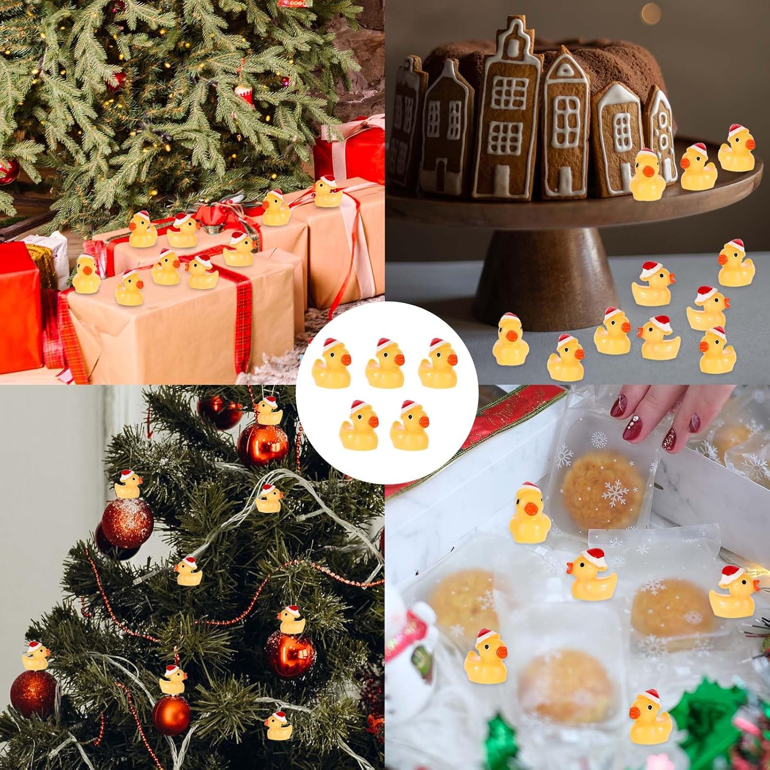 100 patos de resina de Navidad, mini patos de resina para decoración de pequeños patos con sombrero de Navidad, pequeño pato de resina en miniatura