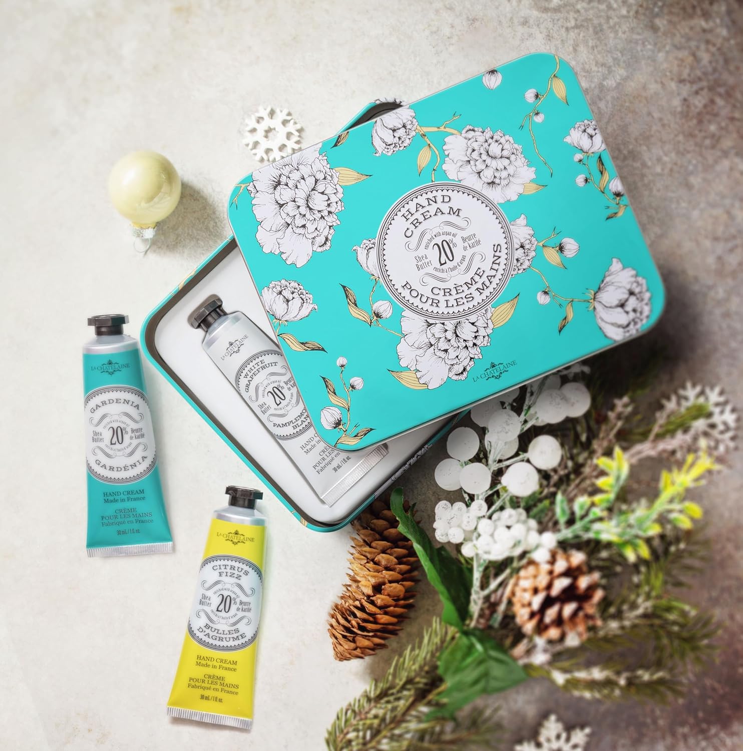 La Chatelaine Set de regalo de crema de manos para mujer, loción de manos tamaño viaje, crema de manos natural fabricada en Francia con 20% de