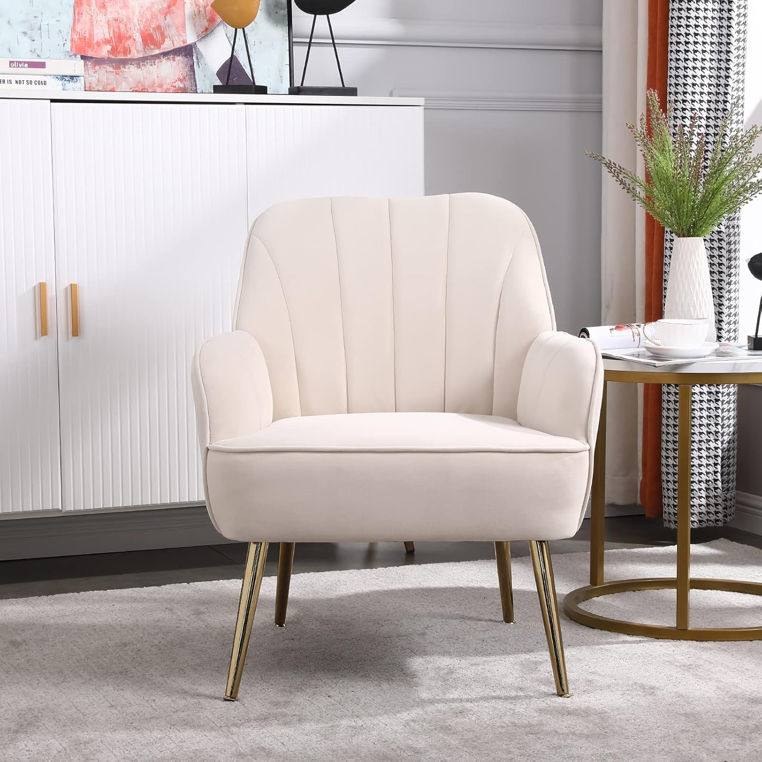 HANLIVES Silla decorativa de terciopelo, moderno sillón de sherpa tapizado de mediados de siglo, cómodo sillón para sala de estar, dormitorio, sala