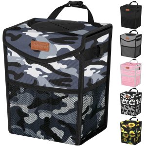 Bote de basura para automóvil con tapa, bonito cubo de basura a prueba de fugas para colgar el vehículo, pequeño organizador portátil para asientos Bote de basura para automóvil con tapa, bonito cubo de basura a prueba de fugas para colgar el vehículo, pequeño organizador portátil para asientos