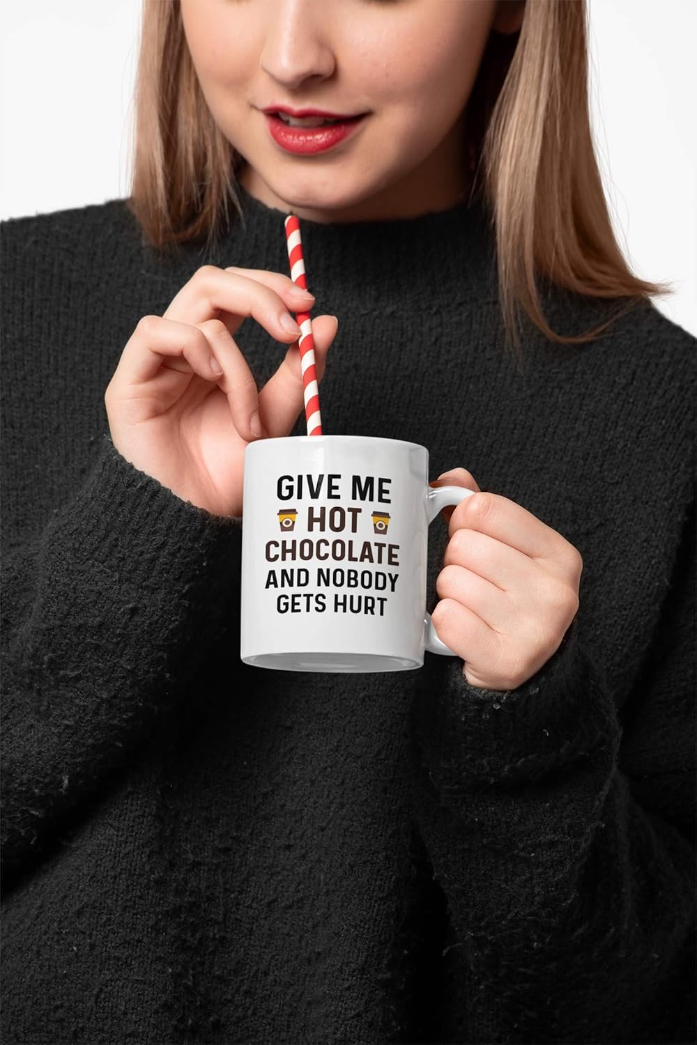 Funny Hot Cocoa Mug. Give Me Hot Chocolate and Nobody Gets Hurt 11 oz Coffee Cup. Novelty Gift idea for Winter and the Holidays.