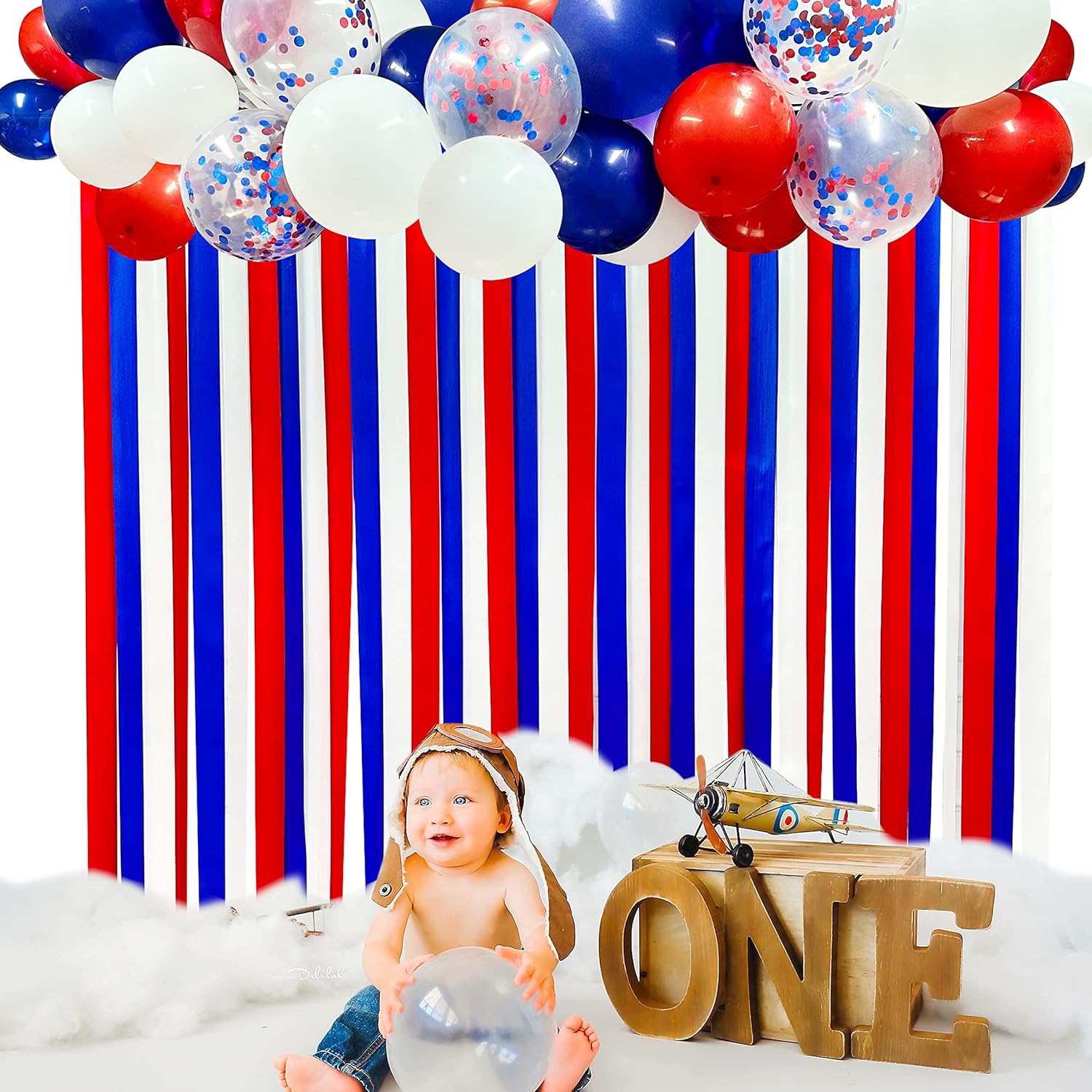 Decoración de fiesta de color rojo, azul y blanco, con flecos, cortina para colgar, telón de fondo, guirnalda de globos para el 4 de julio, Día de