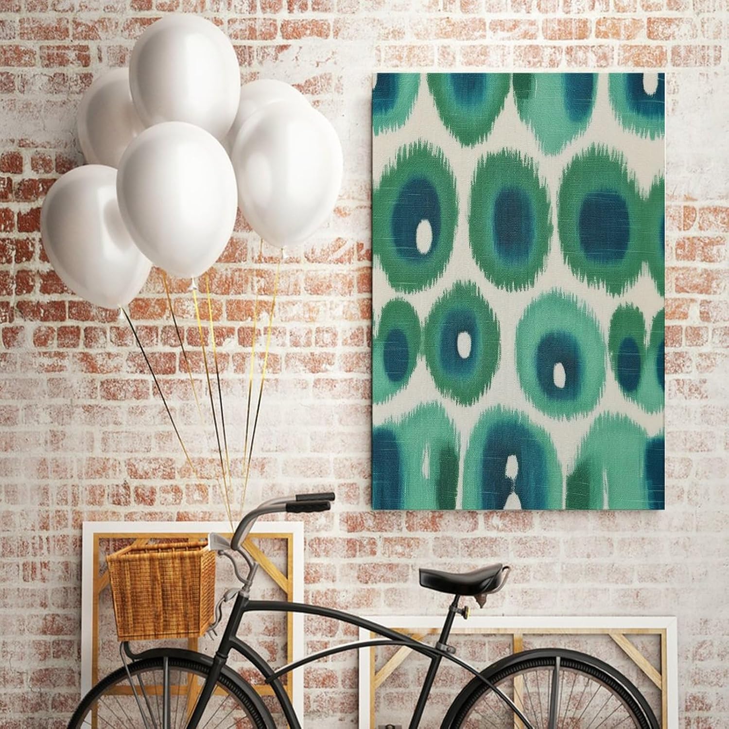 Lienzo decorativo para pared de 16 x 24 pulgadas, estampado de pavo real verde y aguamarina Ikat, arte de pared, tipografía, hogar, oficina,